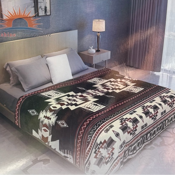 King size super soft Flannel blanket thick southwestern Aztec Red Black white - Picture 1 of 3